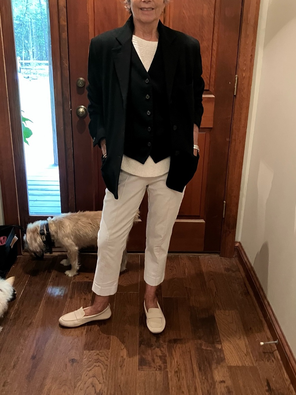 The Limited Black Button-Front Vest with with black blazer